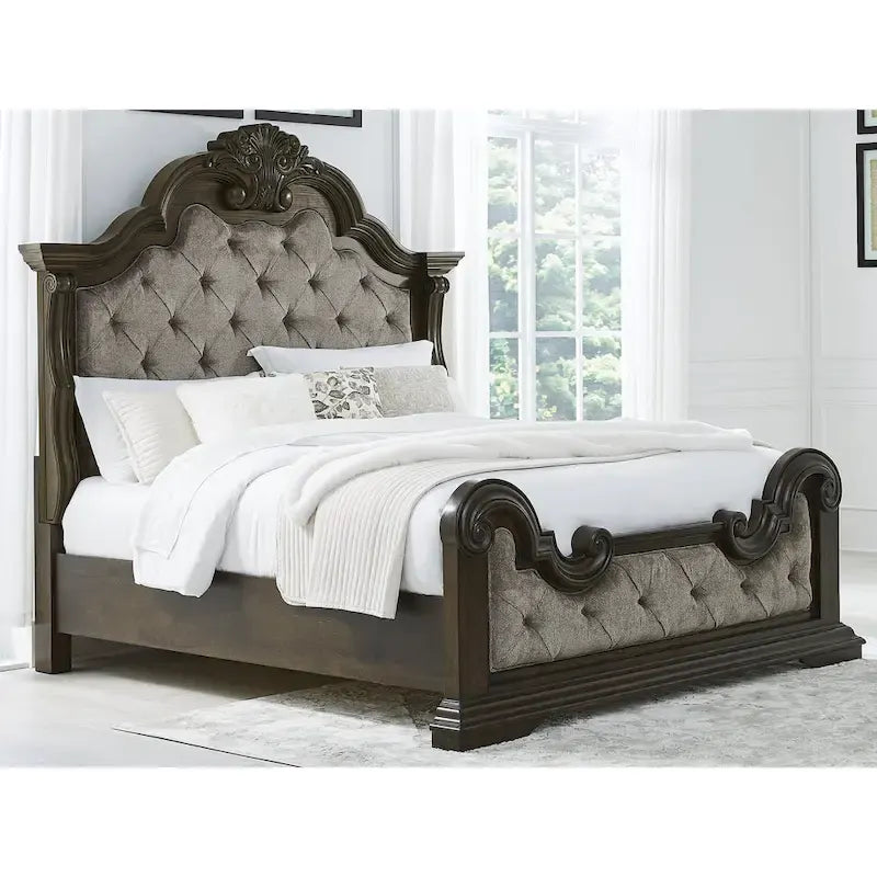 Signature Design by Ashley Maylee Dark Brown/Gray Upholstered Panel Bed