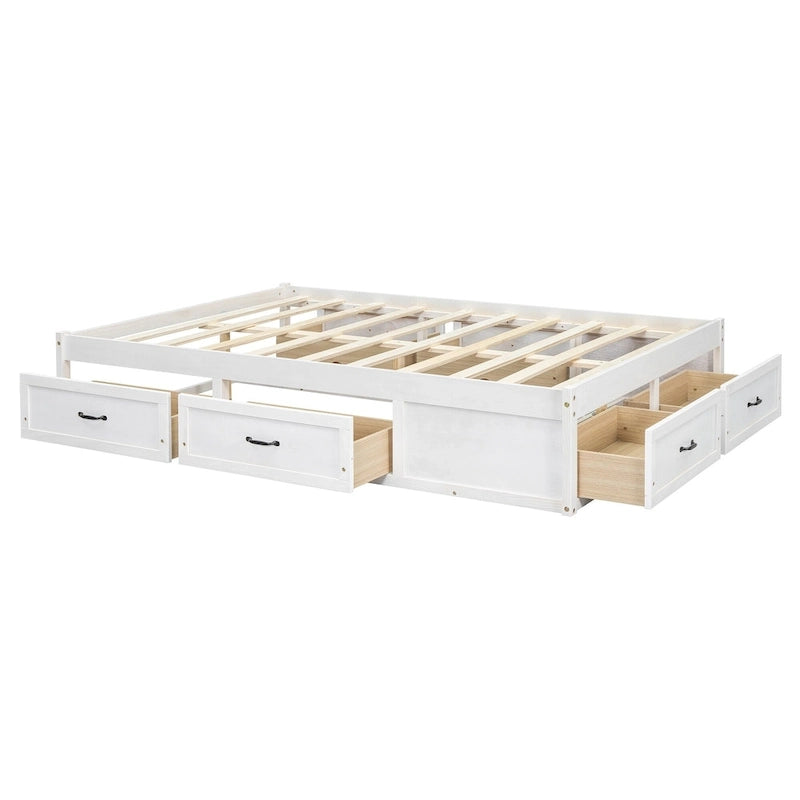Lit plateforme pleine grandeur 6 tiroirs sous le lit Cadre LVL MDF Blanc antique