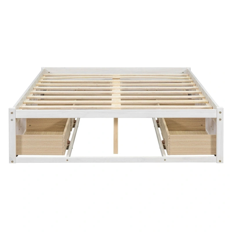 Lit plateforme pleine grandeur 6 tiroirs sous le lit Cadre LVL MDF Blanc antique