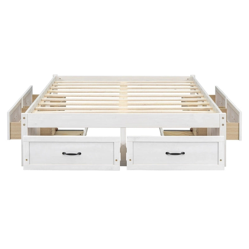 Lit plateforme pleine grandeur 6 tiroirs sous le lit Cadre LVL MDF Blanc antique