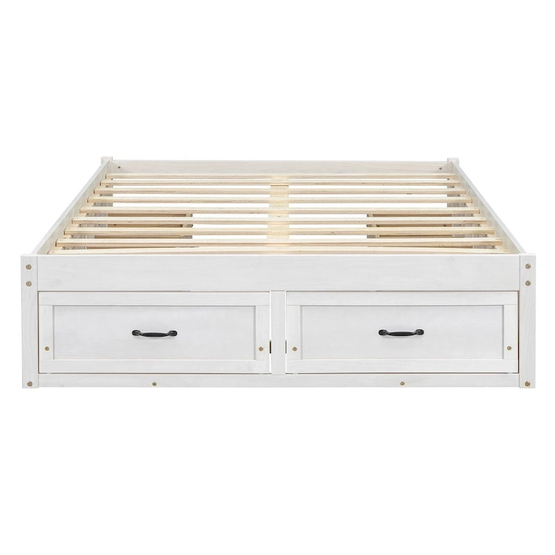 Lit plateforme pleine grandeur 6 tiroirs sous le lit Cadre LVL MDF Blanc antique