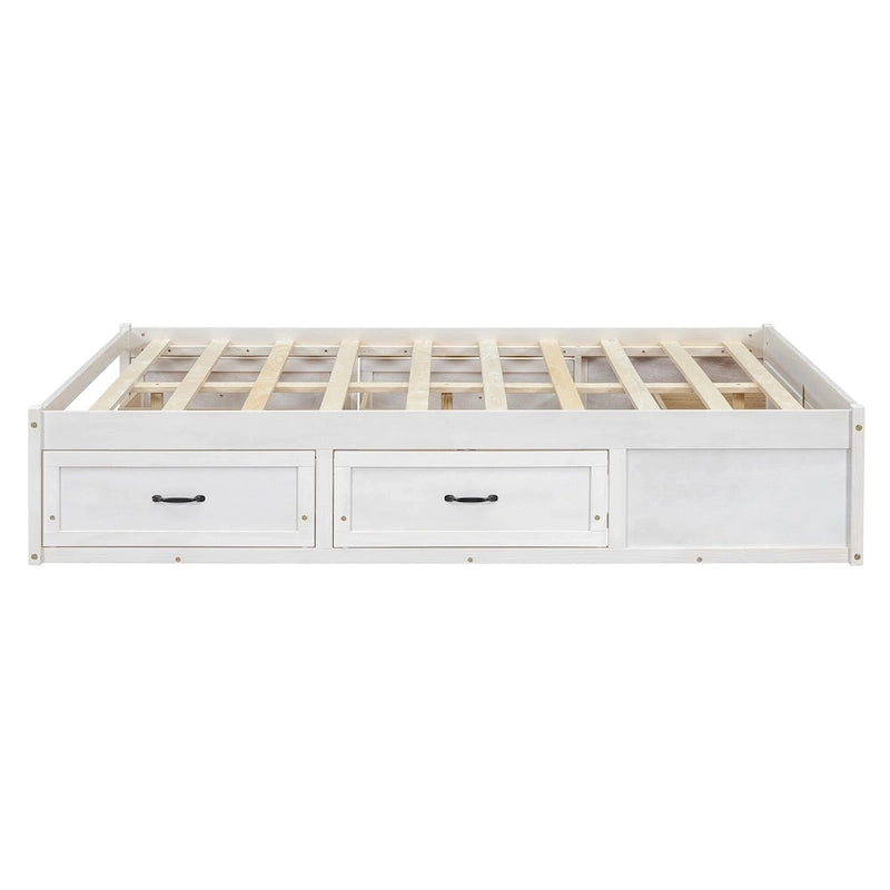 Lit plateforme pleine grandeur 6 tiroirs sous le lit Cadre LVL MDF Blanc antique