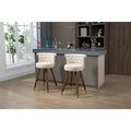 Tabouret de bar pivotant capitonné vintage avec clous décoratifs, pieds en noyer, repose-pieds doré, beige, noir, gris