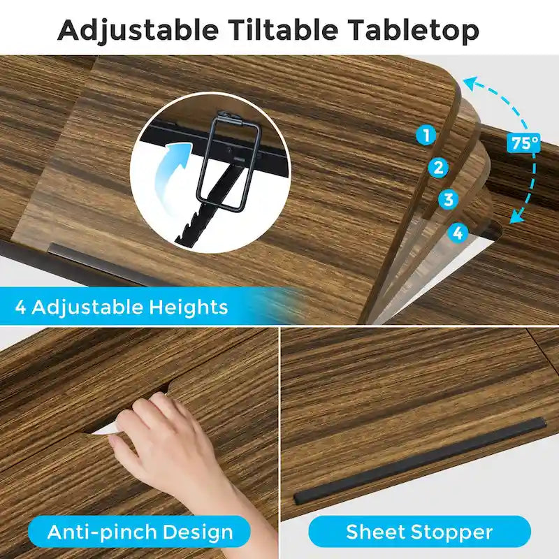 Table de lit avec roues, réglable en hauteur, prises secteur et ports USB, MDF marron