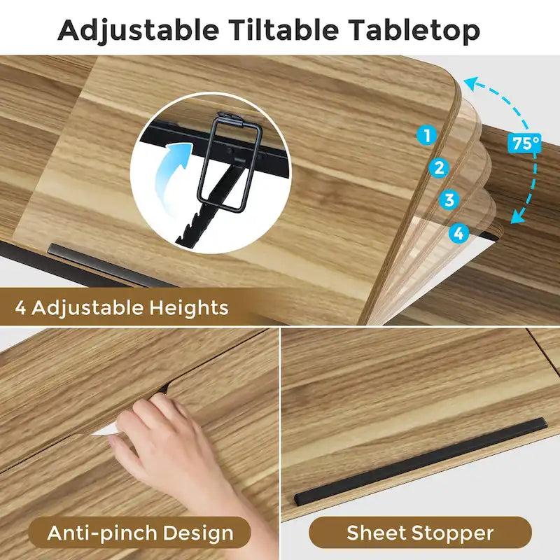 Table de lit avec roues, réglable en hauteur, prises secteur et ports USB, MDF marron