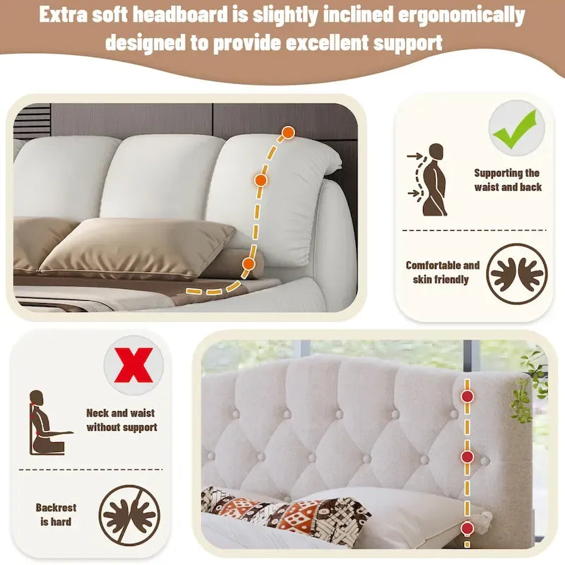 Tête de lit capitonnée moderne en similicuir blanc plissé pour lit Queen Size