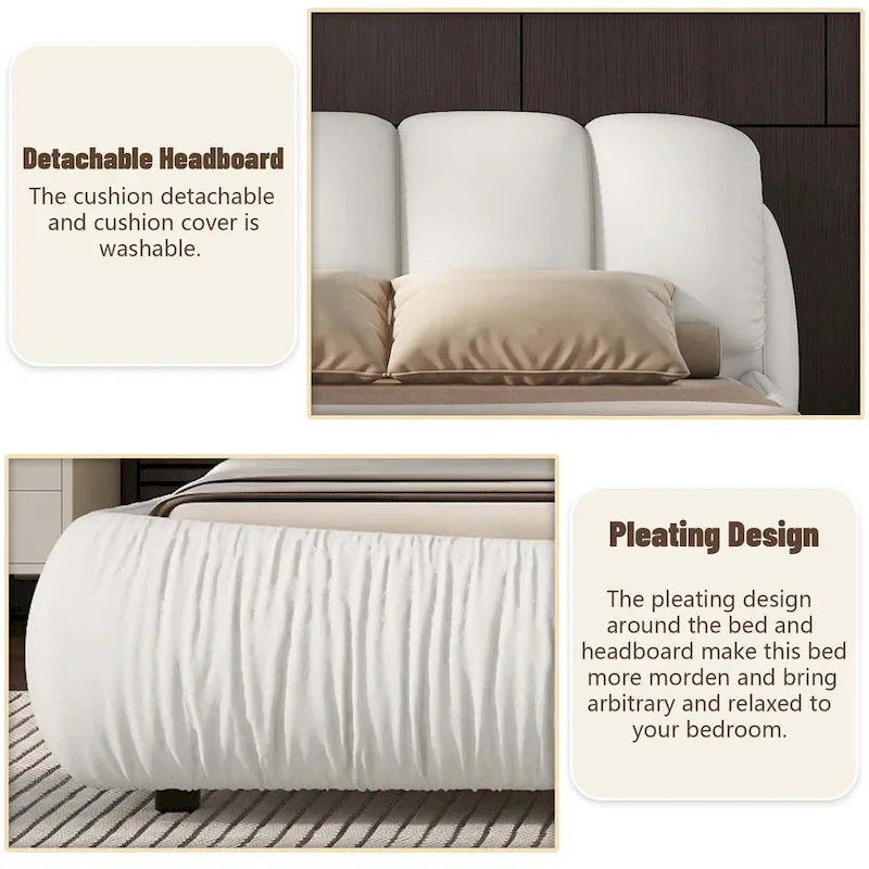 Tête de lit capitonnée moderne en similicuir blanc plissé pour lit Queen Size