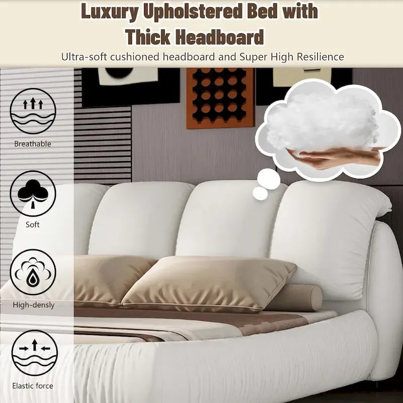 Tête de lit capitonnée moderne en similicuir blanc plissé pour lit Queen Size