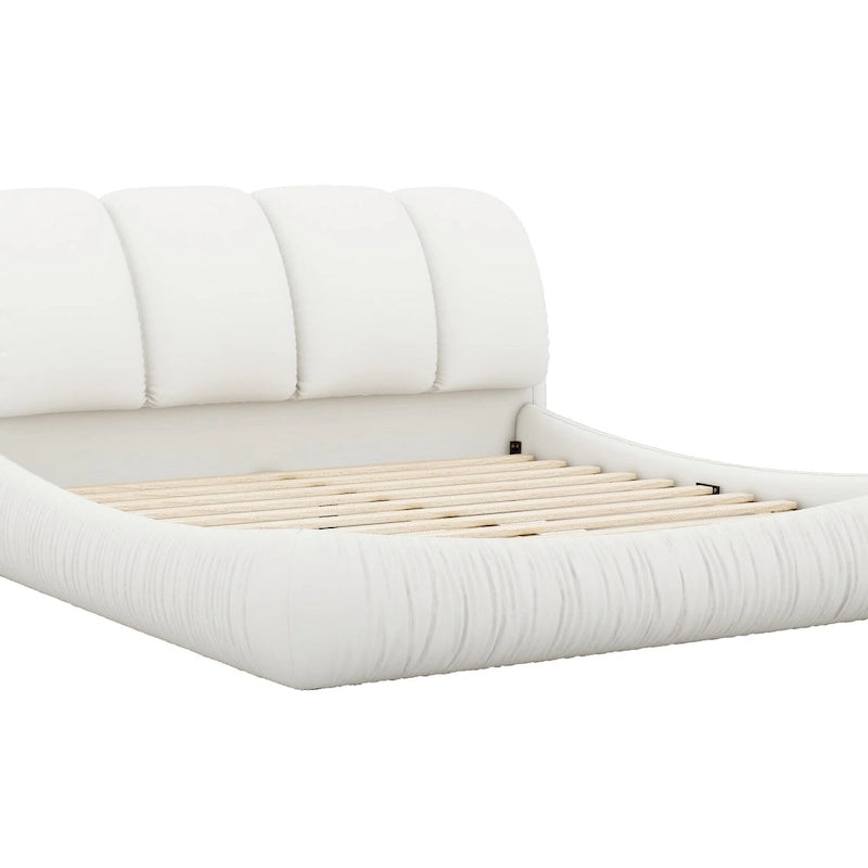 Tête de lit capitonnée moderne en similicuir blanc plissé pour lit Queen Size