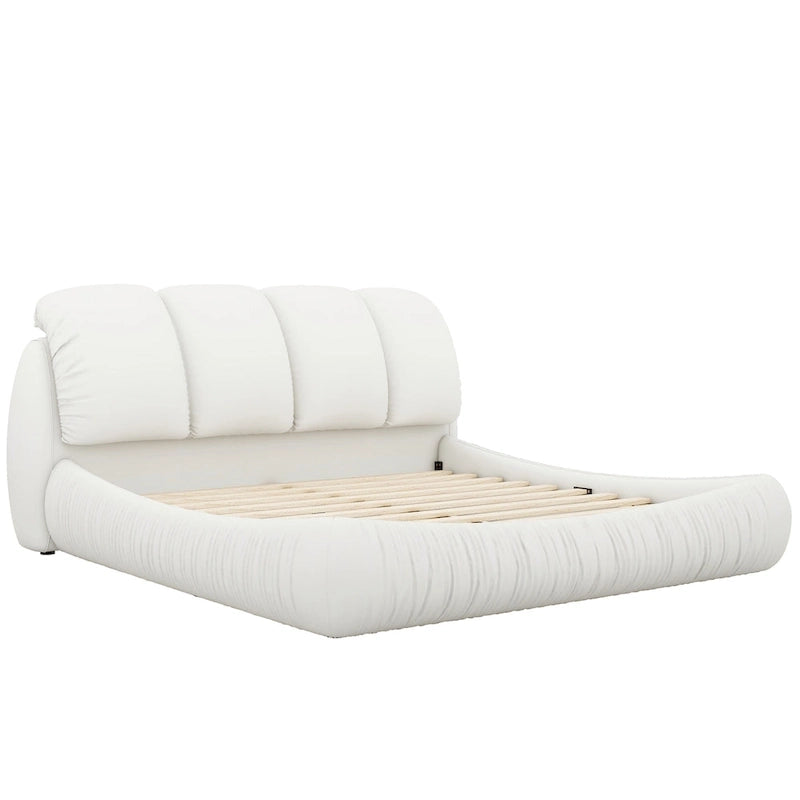 Tête de lit capitonnée moderne en similicuir blanc plissé pour lit Queen Size