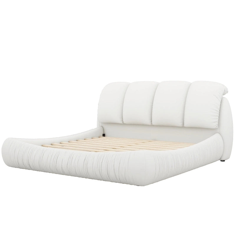 Tête de lit capitonnée moderne en similicuir blanc plissé pour lit Queen Size