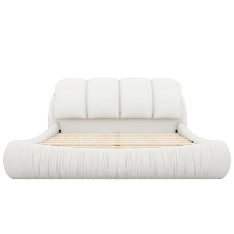 Tête de lit capitonnée moderne en similicuir blanc plissé pour lit Queen Size