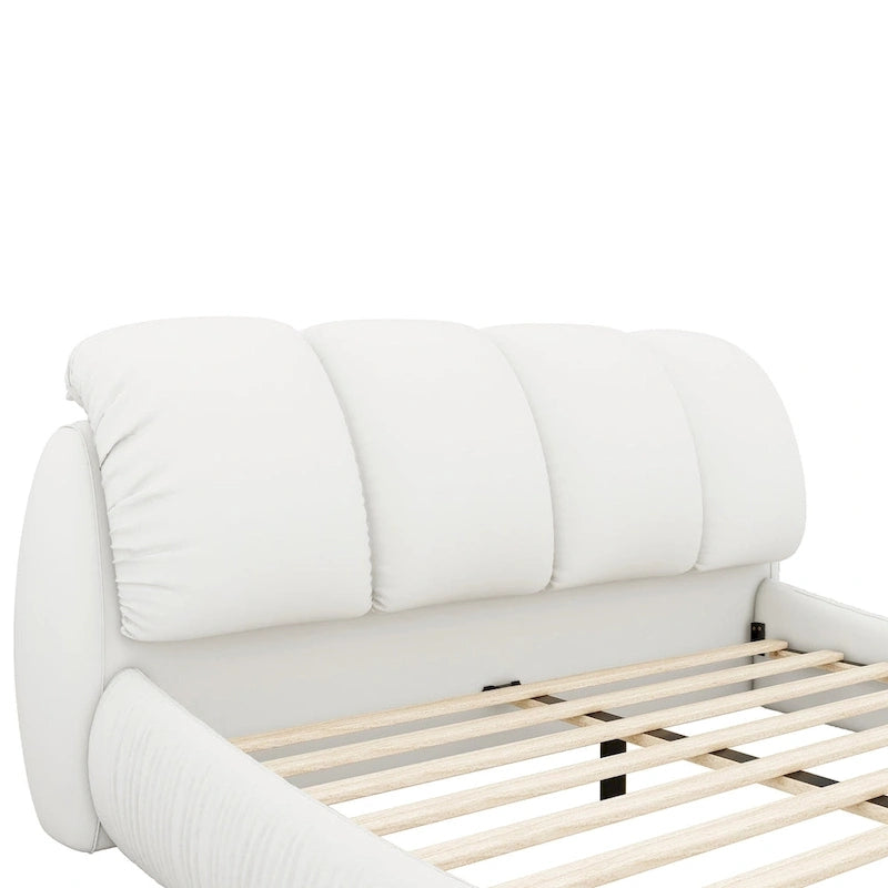 Tête de lit capitonnée moderne en similicuir blanc plissé pour lit Queen Size