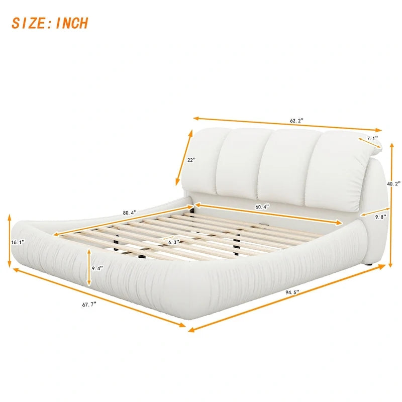 Tête de lit capitonnée moderne en similicuir blanc plissé pour lit Queen Size