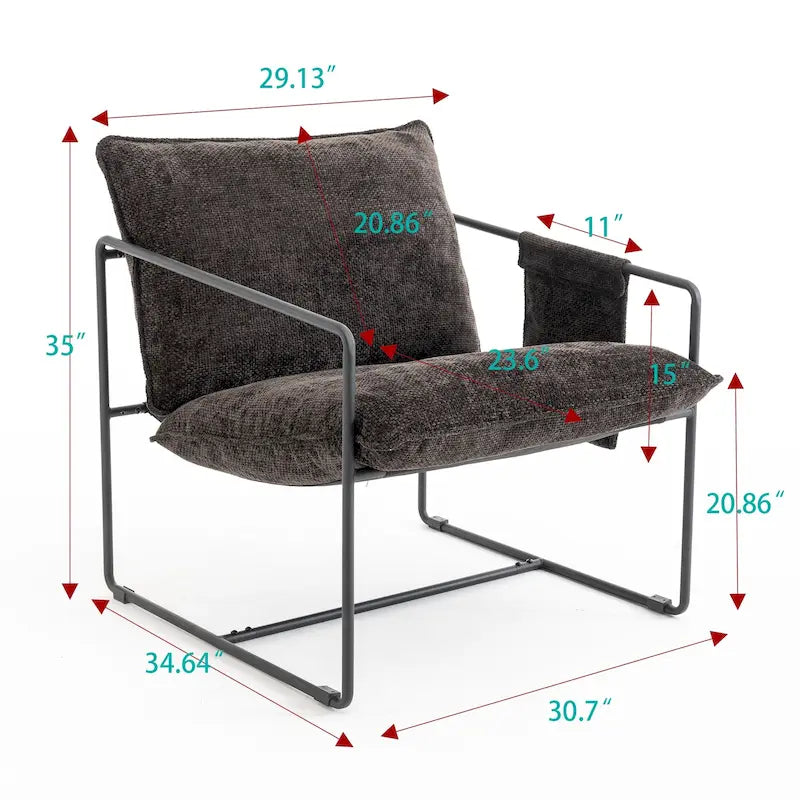 Fauteuil d'appoint moderne en velours, coussin en mousse broyée, structure tubulaire en acier doré, gris foncé