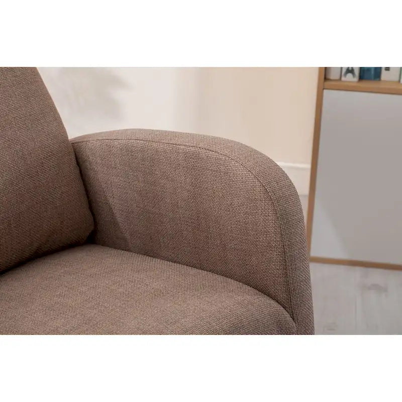Fauteuil à bascule haut dossier en tissu Appuie-tête amovible Poche latérale Pieds en bois d'hévéa 8 coloris