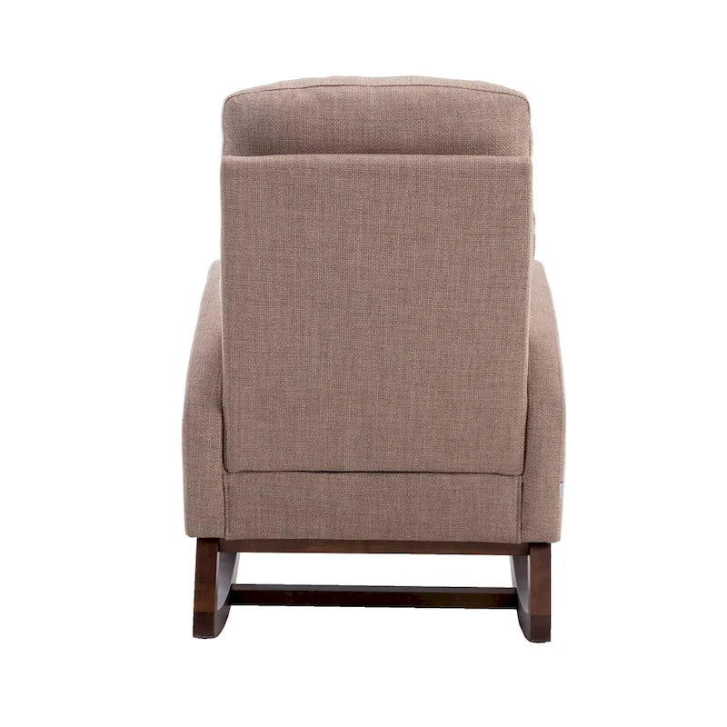 Fauteuil à bascule haut dossier en tissu Appuie-tête amovible Poche latérale Pieds en bois d'hévéa 8 coloris