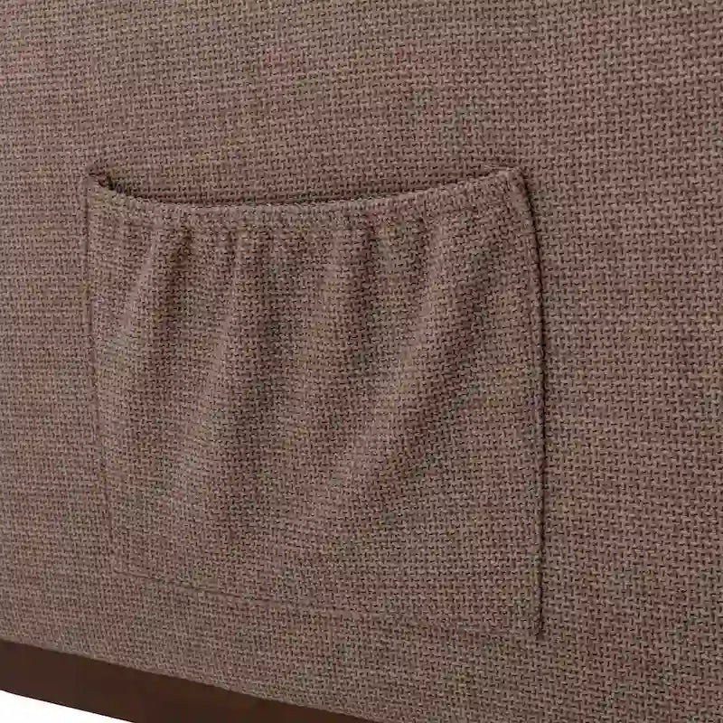 Fauteuil à bascule haut dossier en tissu Appuie-tête amovible Poche latérale Pieds en bois d'hévéa 8 coloris