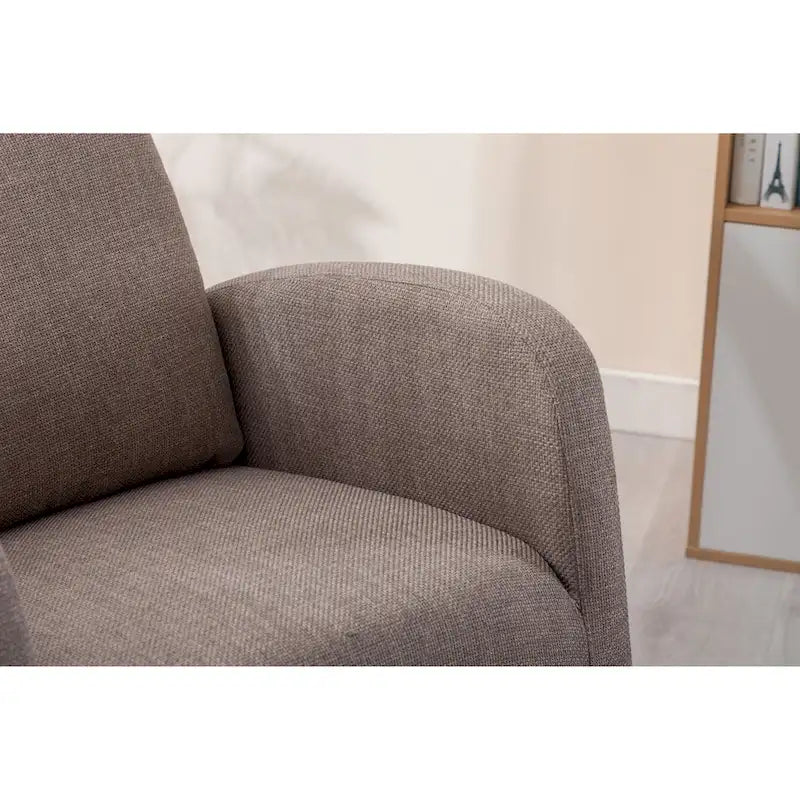 Fauteuil à bascule haut dossier en tissu Appuie-tête amovible Poche latérale Pieds en bois d'hévéa 8 coloris