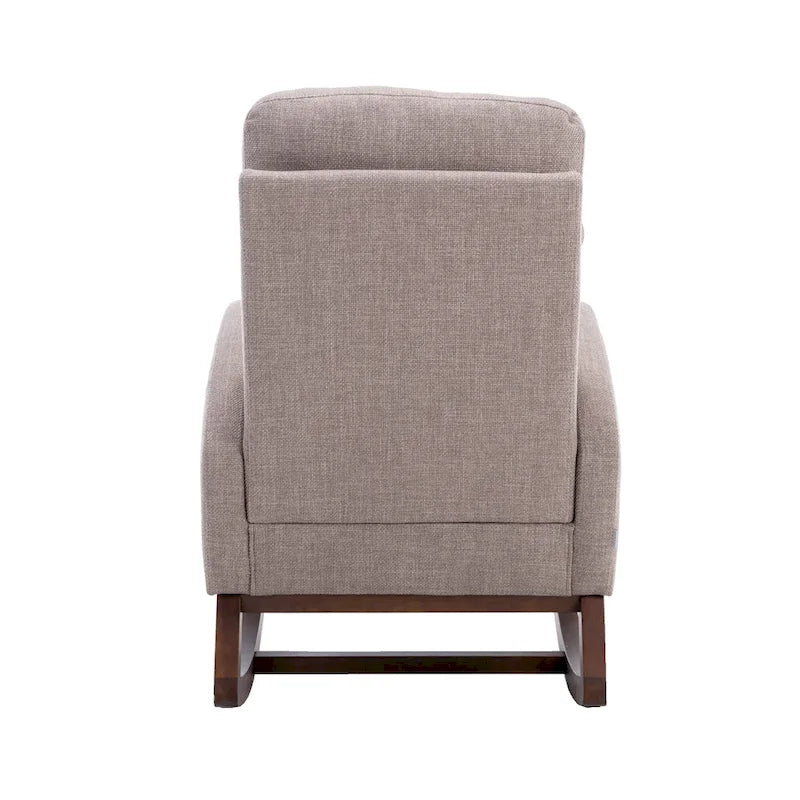Fauteuil à bascule haut dossier en tissu Appuie-tête amovible Poche latérale Pieds en bois d'hévéa 8 coloris