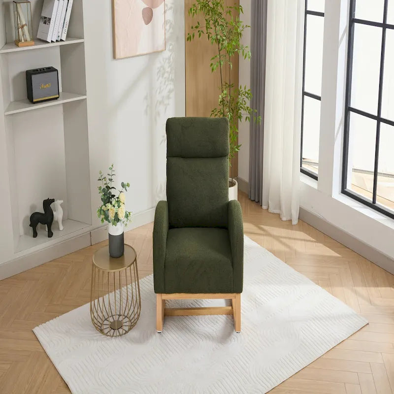 Fauteuil à bascule haut dossier Teddy Boucle Patins en bois d'hévéa Poche latérale Vert