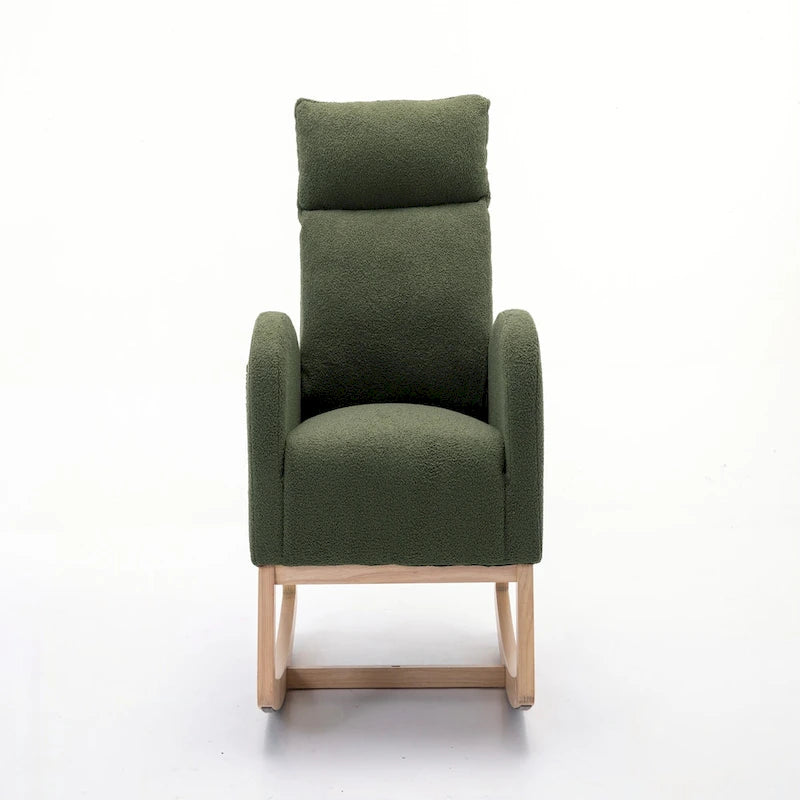 Fauteuil à bascule haut dossier Teddy Boucle Patins en bois d'hévéa Poche latérale Vert