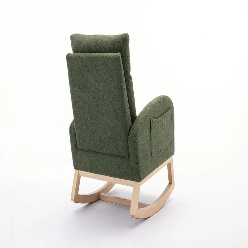 Fauteuil à bascule haut dossier Teddy Boucle Patins en bois d'hévéa Poche latérale Vert