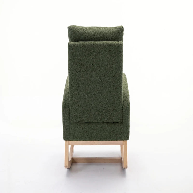 Fauteuil à bascule haut dossier Teddy Boucle Patins en bois d'hévéa Poche latérale Vert