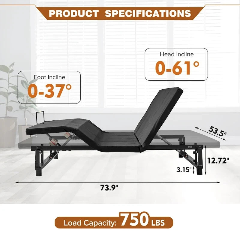 Sommier articulé électrique inclinable tête et pieds télécommandé Zéro Gravité Full Queen King