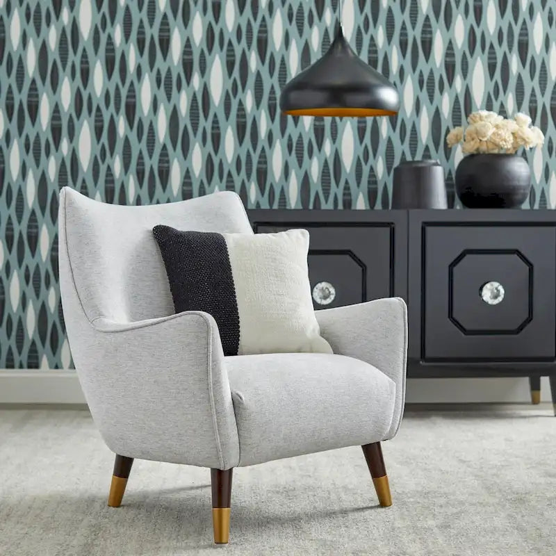Fauteuil d'appoint à dossier haut Mid-Century Modern Pieds Noyer Embouts Dorés Gris Clair Vert Émeraude