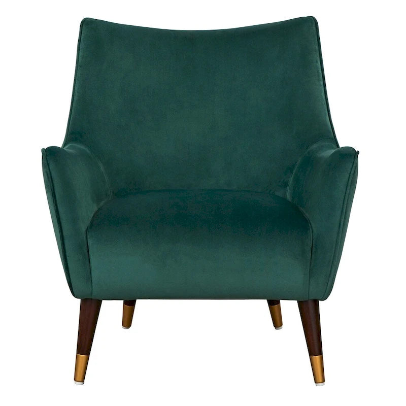 Fauteuil d'appoint à dossier haut Mid-Century Modern Pieds Noyer Embouts Dorés Gris Clair Vert Émeraude