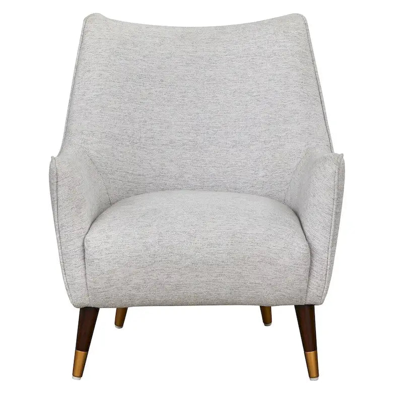 Fauteuil d'appoint à dossier haut Mid-Century Modern Pieds Noyer Embouts Dorés Gris Clair Vert Émeraude