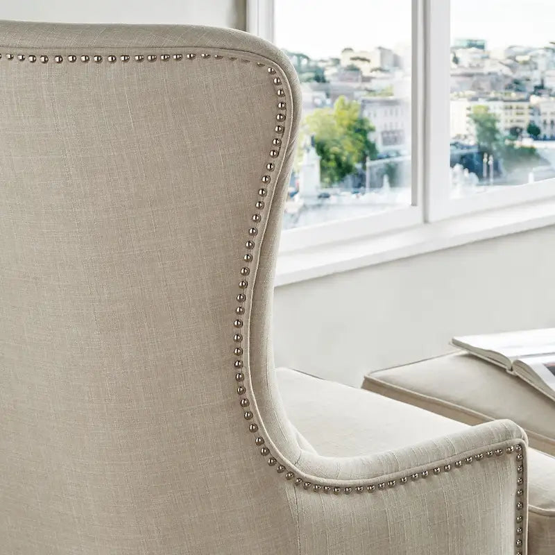 Fauteuil lounge à dossier haut avec repose-pieds Oreiller Clous de tapissier Pieds en peuplier 3 couleurs