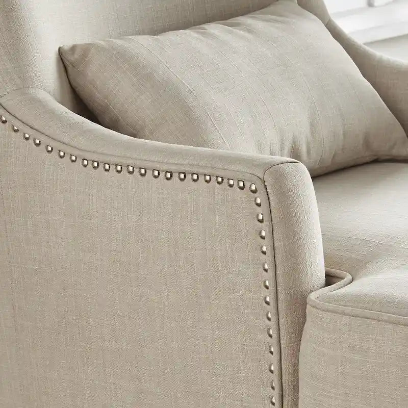 Fauteuil lounge à dossier haut avec repose-pieds Oreiller Clous de tapissier Pieds en peuplier 3 couleurs