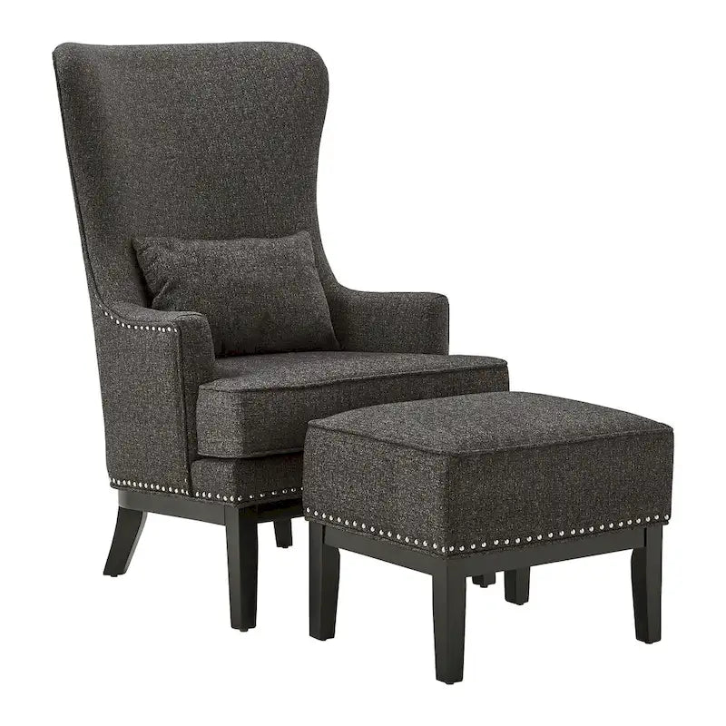 Fauteuil lounge à dossier haut avec repose-pieds Oreiller Clous de tapissier Pieds en peuplier 3 couleurs
