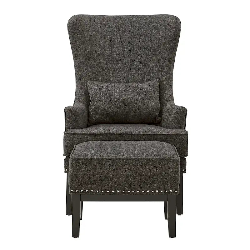 Fauteuil lounge à dossier haut avec repose-pieds Oreiller Clous de tapissier Pieds en peuplier 3 couleurs