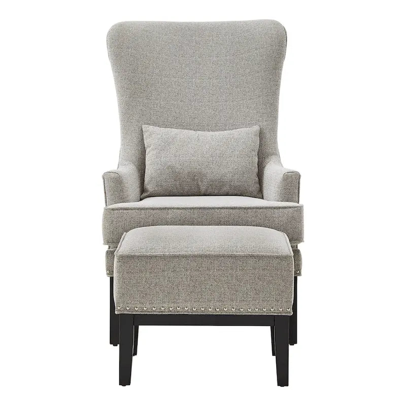 Fauteuil lounge à dossier haut avec repose-pieds Oreiller Clous de tapissier Pieds en peuplier 3 couleurs