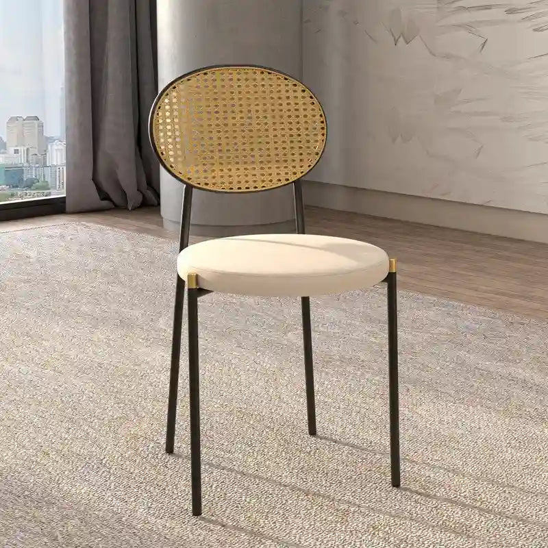 Modern style dining chair – a decorative chair with a rattan back, suitable for home offices, living rooms, and kitchens.