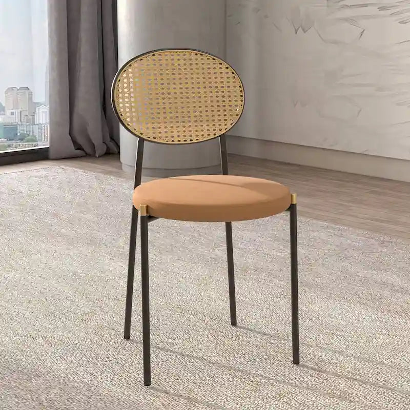 Modern style dining chair – a decorative chair with a rattan back, suitable for home offices, living rooms, and kitchens.
