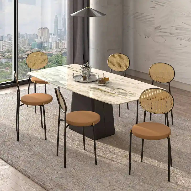 Modern style dining chair – a decorative chair with a rattan back, suitable for home offices, living rooms, and kitchens.