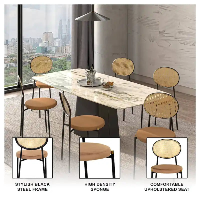 Modern style dining chair – a decorative chair with a rattan back, suitable for home offices, living rooms, and kitchens.
