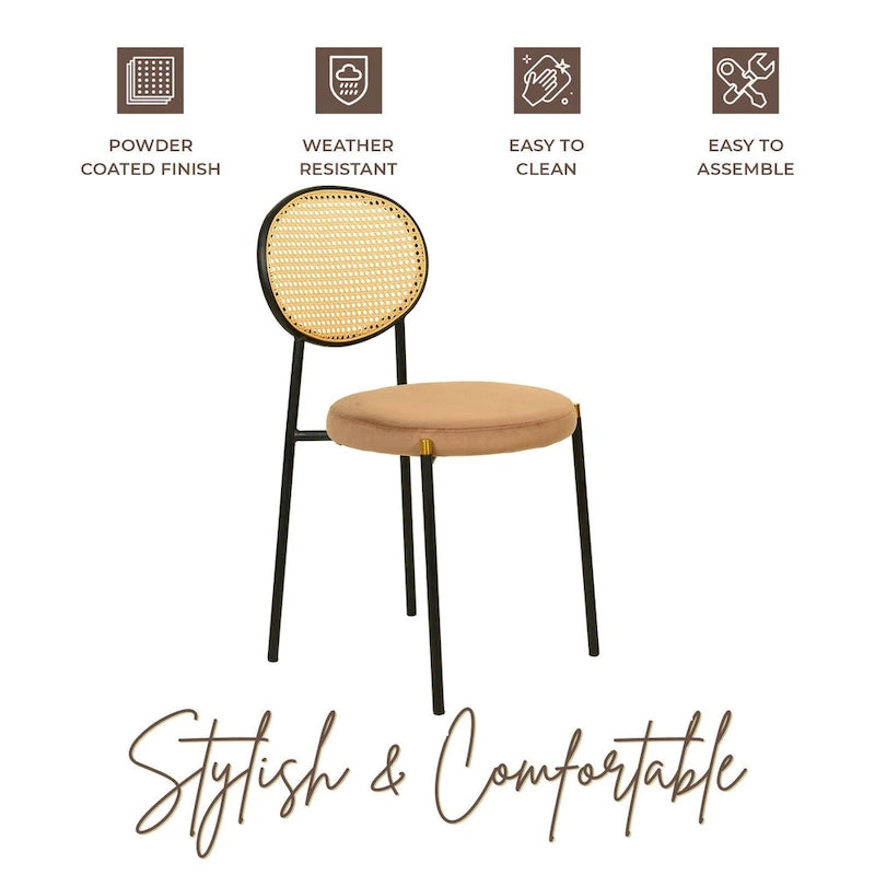 Modern style dining chair – a decorative chair with a rattan back, suitable for home offices, living rooms, and kitchens.