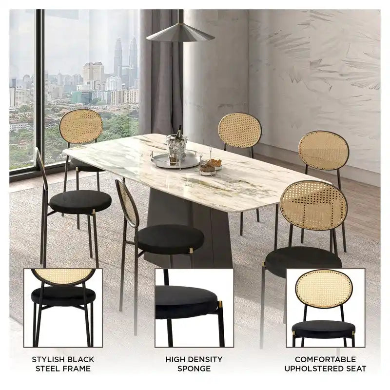 Modern style dining chair – a decorative chair with a rattan back, suitable for home offices, living rooms, and kitchens.
