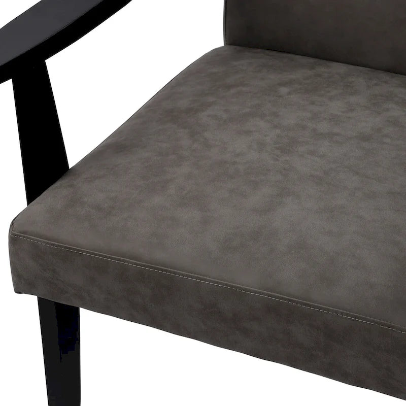 Fauteuil d'appoint en similicuir style Mid-Century, bras en bois courbé, pieds coniques, noir gris