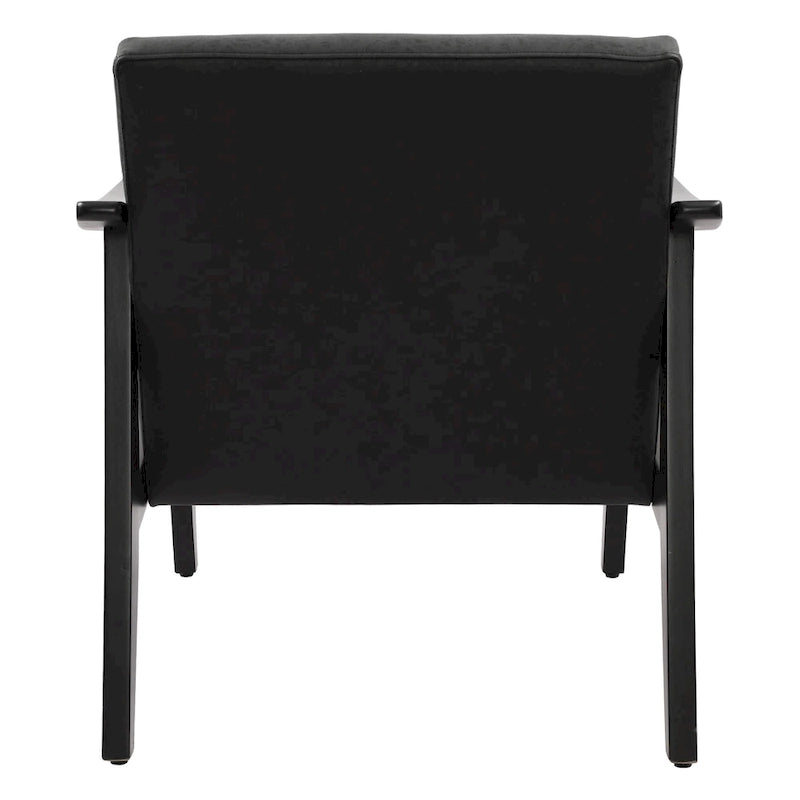 Fauteuil d'appoint en similicuir style Mid-Century, bras en bois courbé, pieds coniques, noir gris