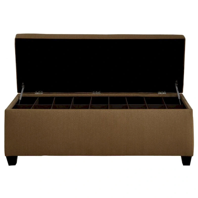 Banc de rangement pour chaussures capitonné avec couvercle, en polyester jaune, pieds expresso