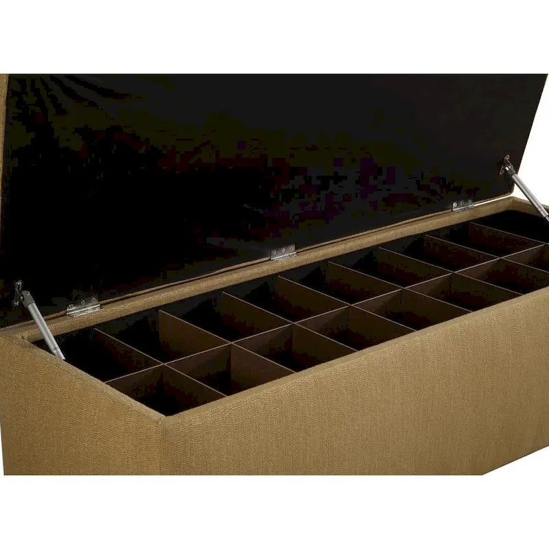 Banc de rangement pour chaussures capitonné avec couvercle, en polyester jaune, pieds expresso