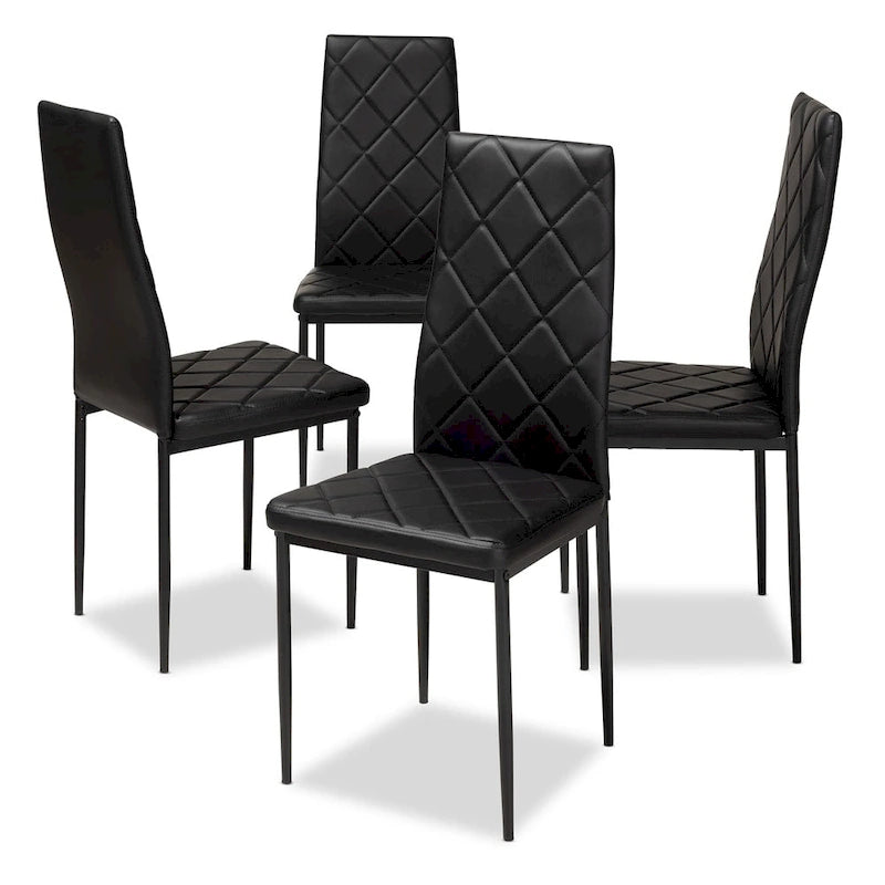 Chaise de salle à manger moderne capitonnée en similicuir, rembourrée de mousse, pieds en métal noir