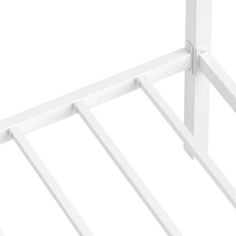 Cadre de lit plateforme à baldaquin en métal King Size blanc mat sans sommier à ressorts