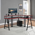 Bureau de Jeu en L avec LED RGB, double étagère pour moniteur, chargeur sans fil et hub USB, noir et rouge